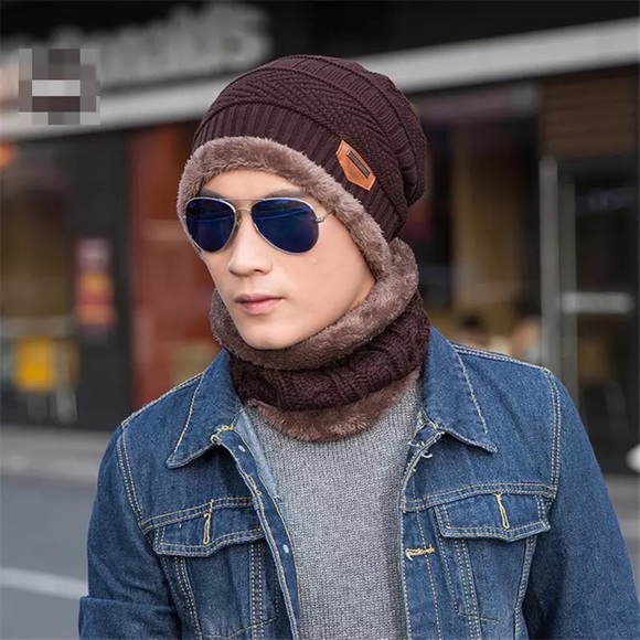 Other - Brown Cable Knit Beanie and Ring Scarf With Fleece